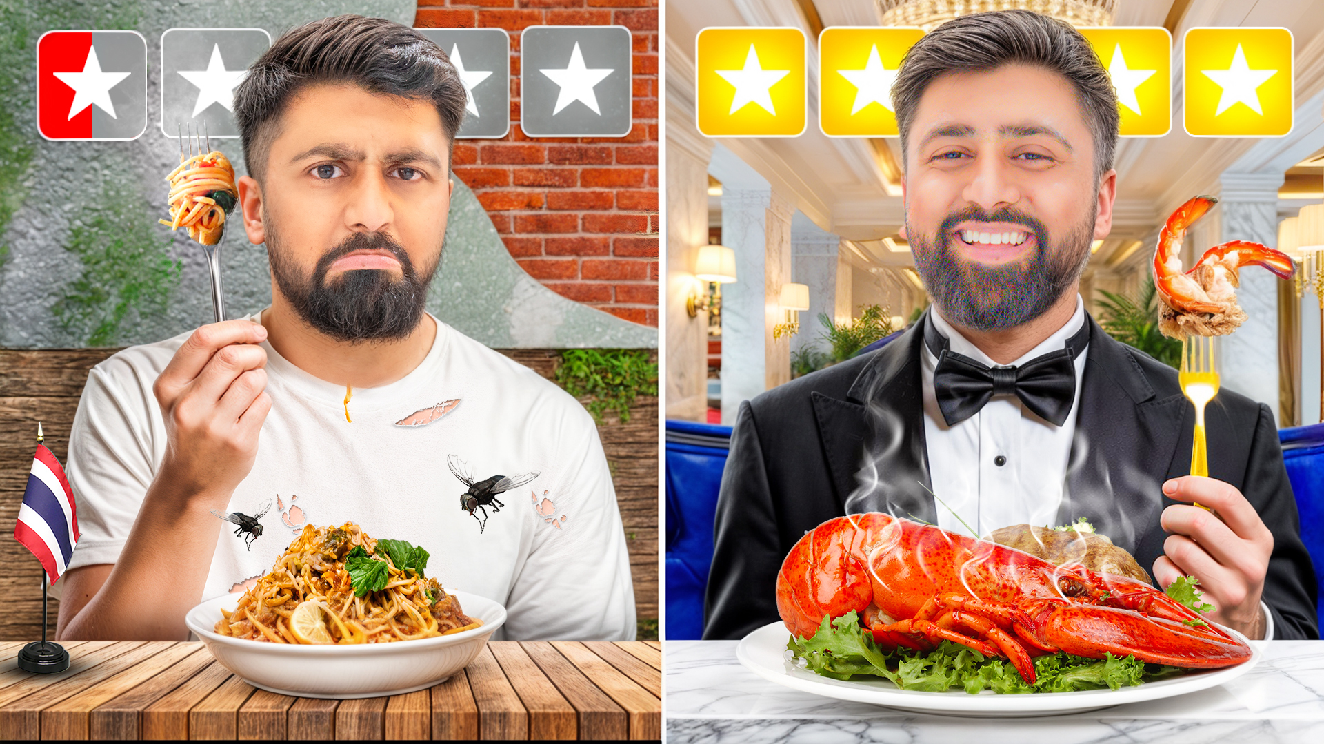After version showing premium 5-star dining experience with lobster and elegant setting.