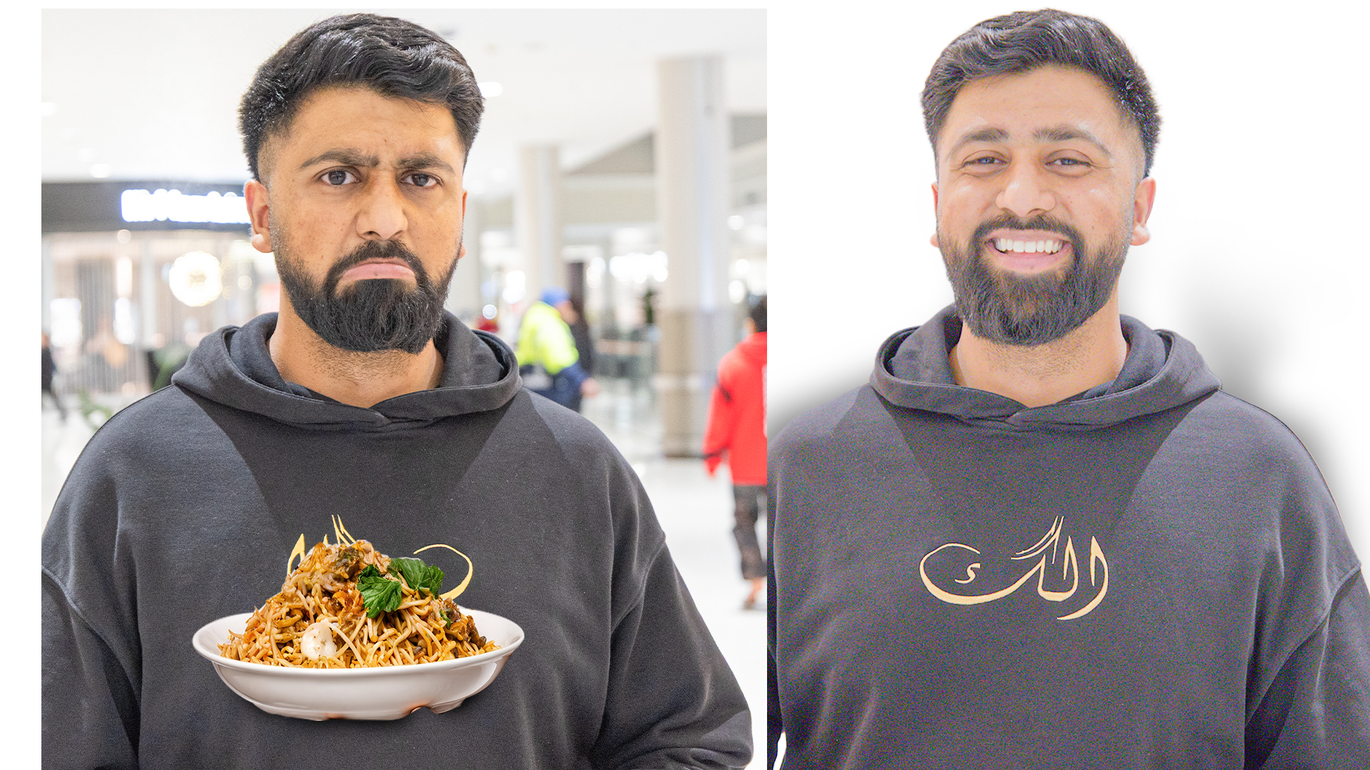 Before version showing noodles in a casual setting with natural lighting.
