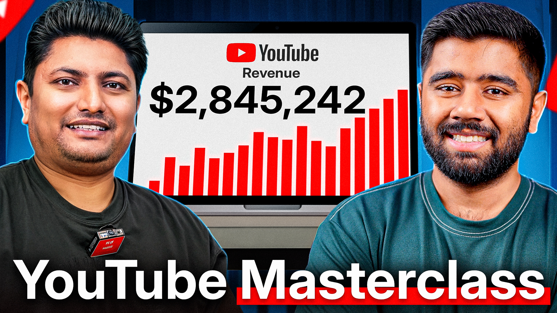 YouTube Masterclass thumbnail with $2,845,242 revenue chart.